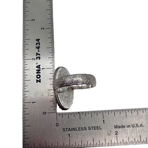 Vintage Ring Sarah Coventry Faux Turquoise Silver Tone Textured Adjustable Band - Picture 7 of 12